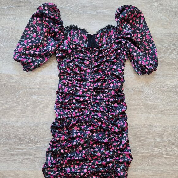 For Love & Lemons Melrose Puff Sleeve Satin Floral Bustier Mini Dress Sexy Small - Picture 12 of 17